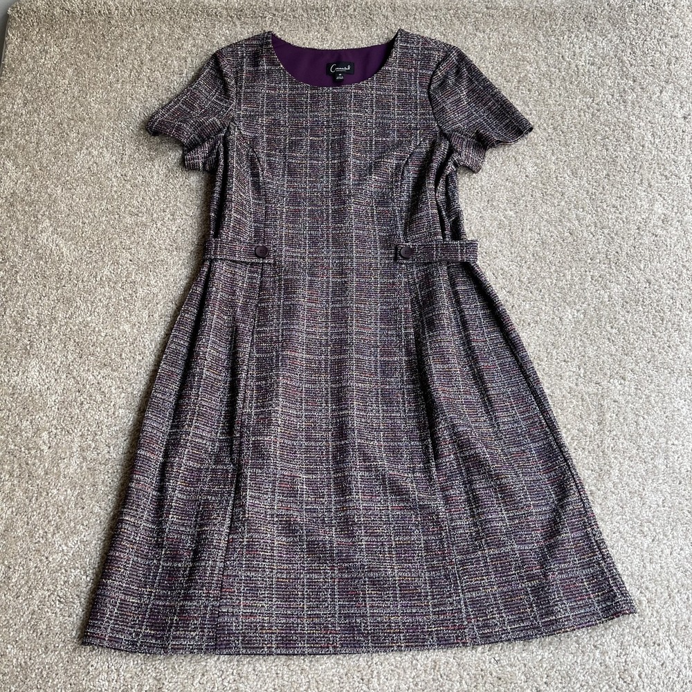 Connected Apparel Dress Womens 14 Multicolor Plaid Short Sleeve Fit & Flare
